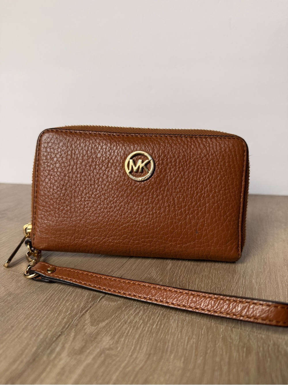 Michael Kors Chestnut Brown Pebbled Leather Wristlet